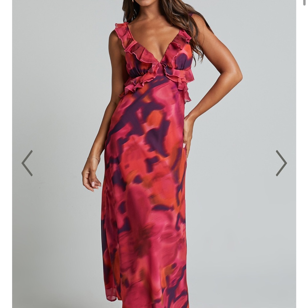 ALESSA MIDI DRESS - V NECK FRILL DETAIL EMPIRE WAIST